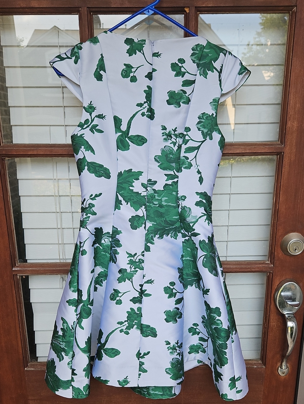 Mestiza White Sample Dress with Green Floral Print Fit And Flare With Pockets - Picture 3 of 6